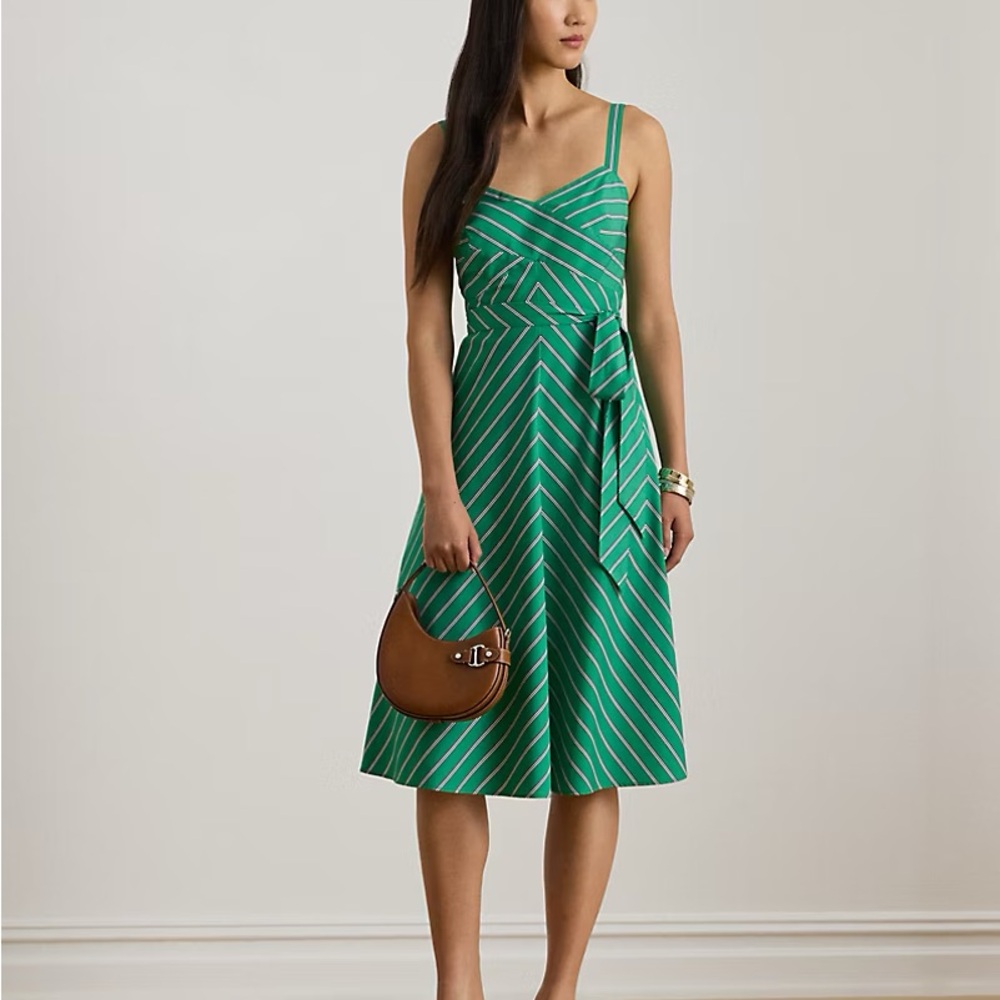 Lauren Ralph Lauren Striped Belted Cotton Sundress